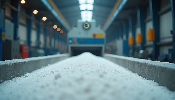 Salt washing and drying line inside the Solven refining plant